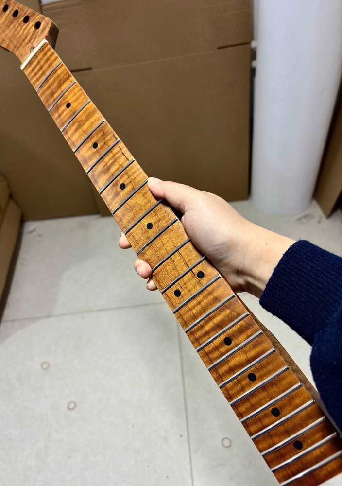 AAA Reverse head 22 Fret Roasted Flame Maple guitar neck 25.5 inch replace