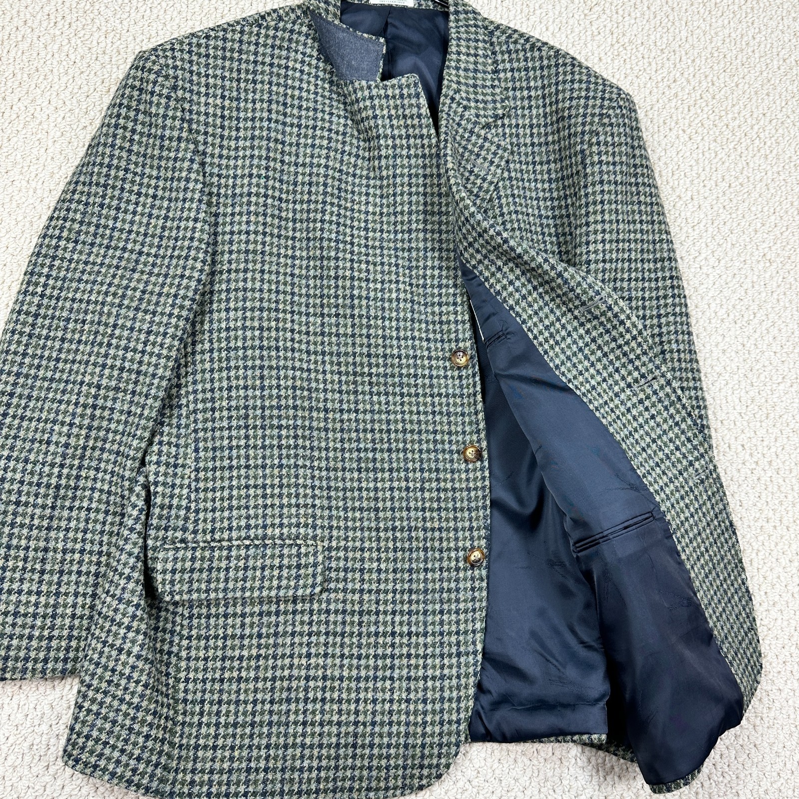 Orvis Harris Tweed Sport Coat Mens 52R Green Houndstooth Blazer Handwoven Wool