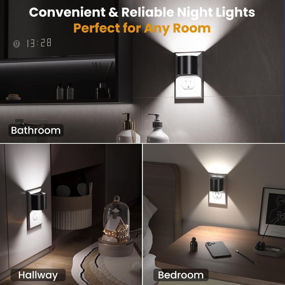 Night Light, Lights Plug into Wall, 2 Pack, Dim LED 2 pack, White-3.0