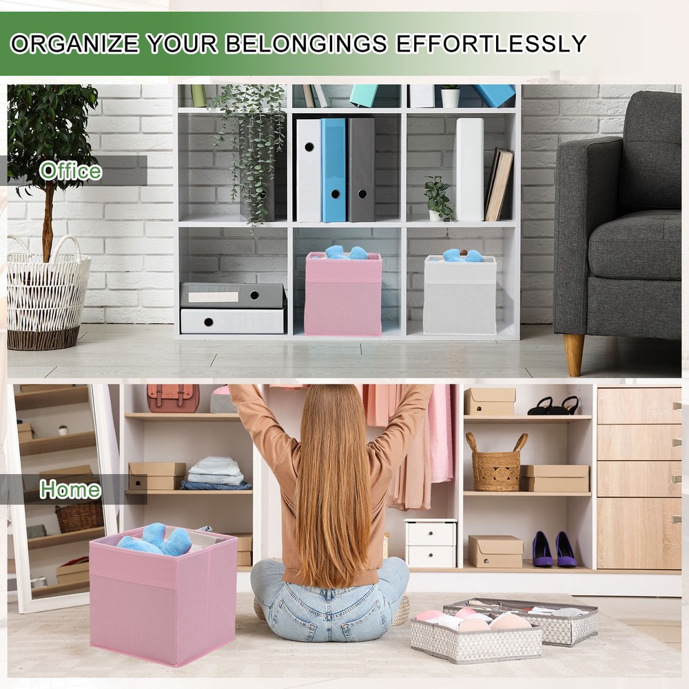 2Pcs Fabric Storage Bins 11" Cube Storage Bin for Shelf Closet, Khaki