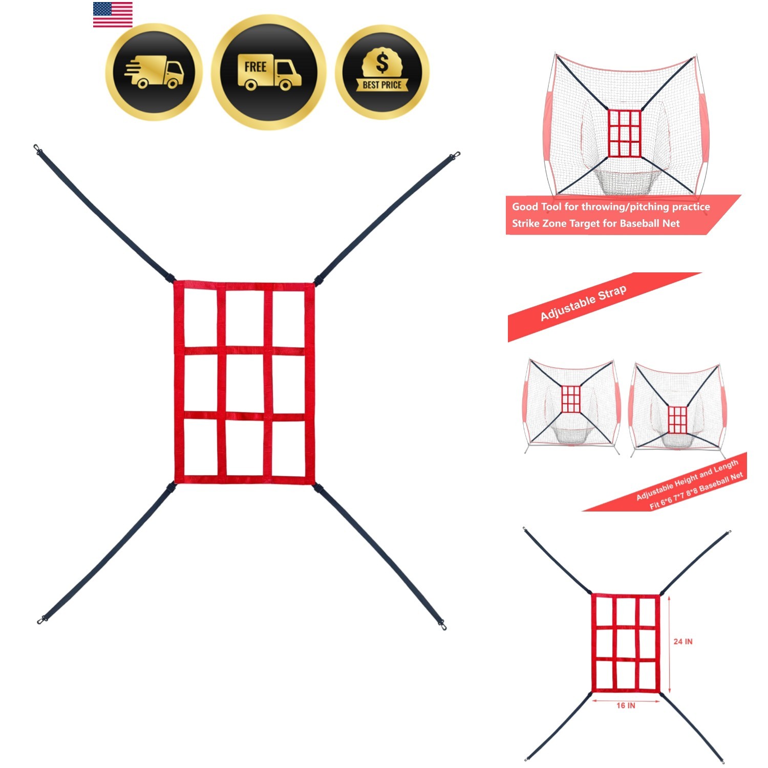 Strike Zone Target for Baseball Softball net, Throwing Pitching Hitting Batti...