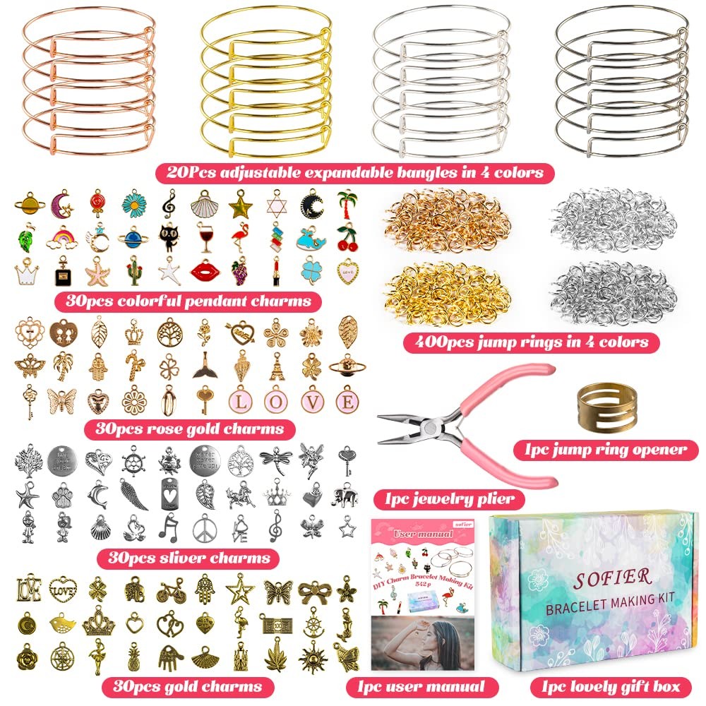Sofier 542pcs Bangle Bracelet Making Kit DIY Jewelry 7 to 8 inches, Multiple