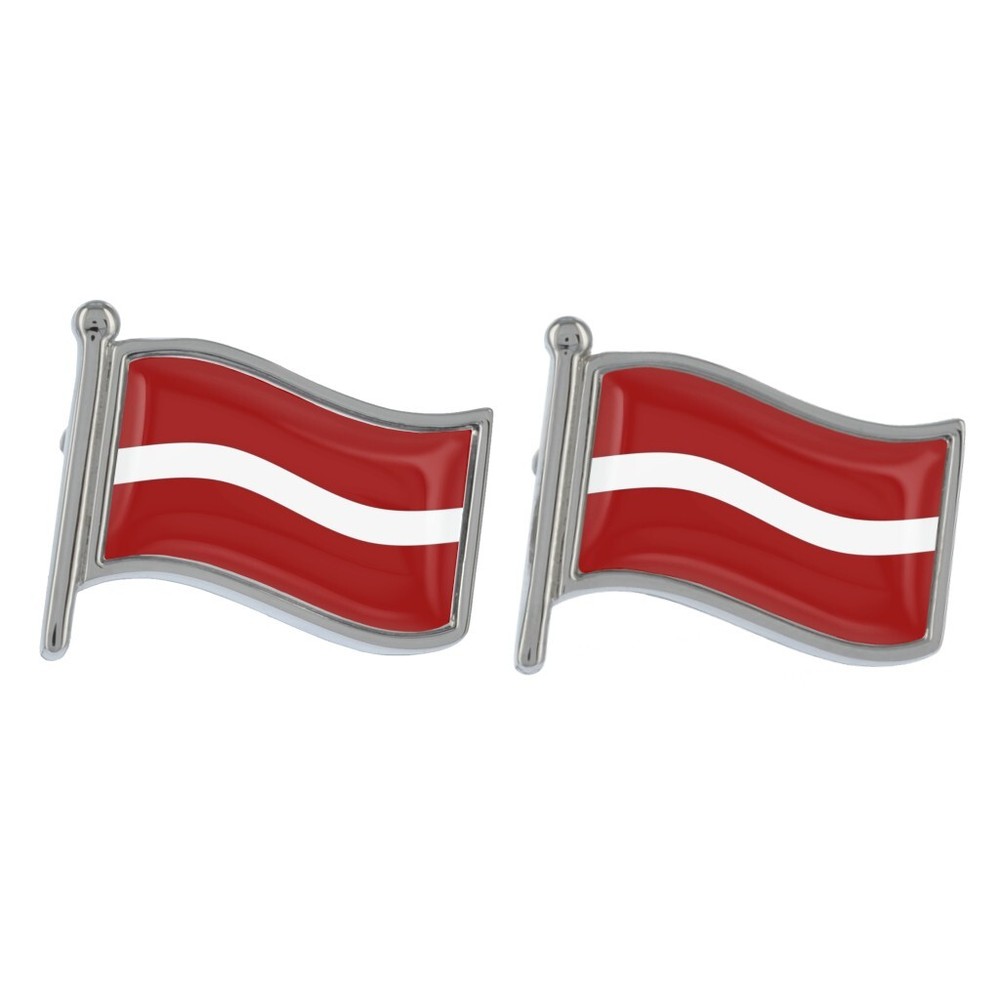 Latvia Wave Flag Silver Cufflinks in Gift Box