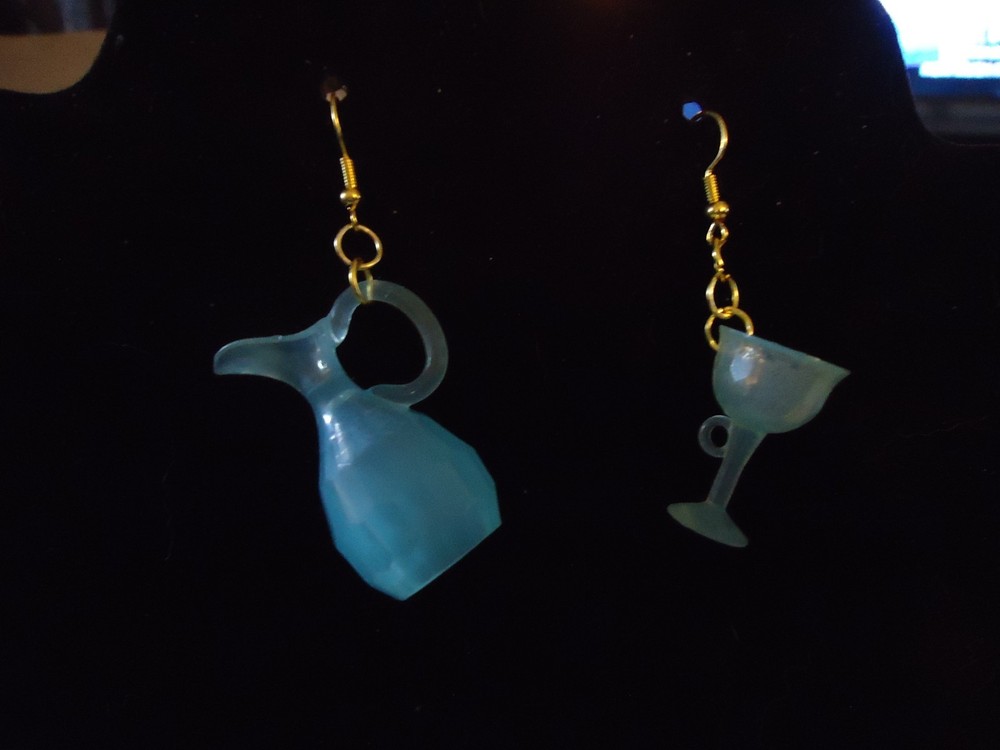 Blue Translucent Handcrafted Pitcher & Goblet Drop Earrings