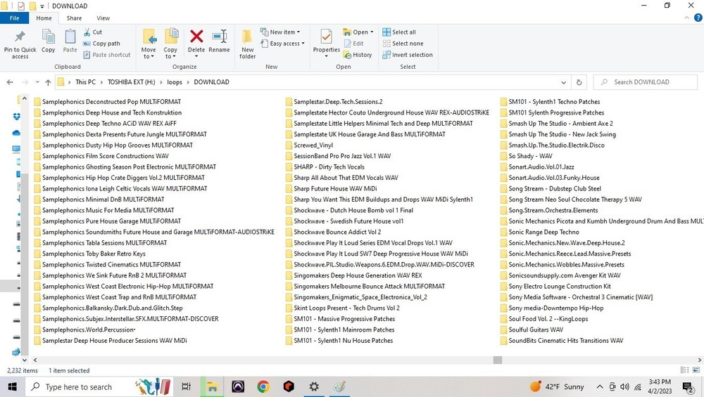 4TB hard drive full of loops, samples, refills, Rex, Native instrument programs