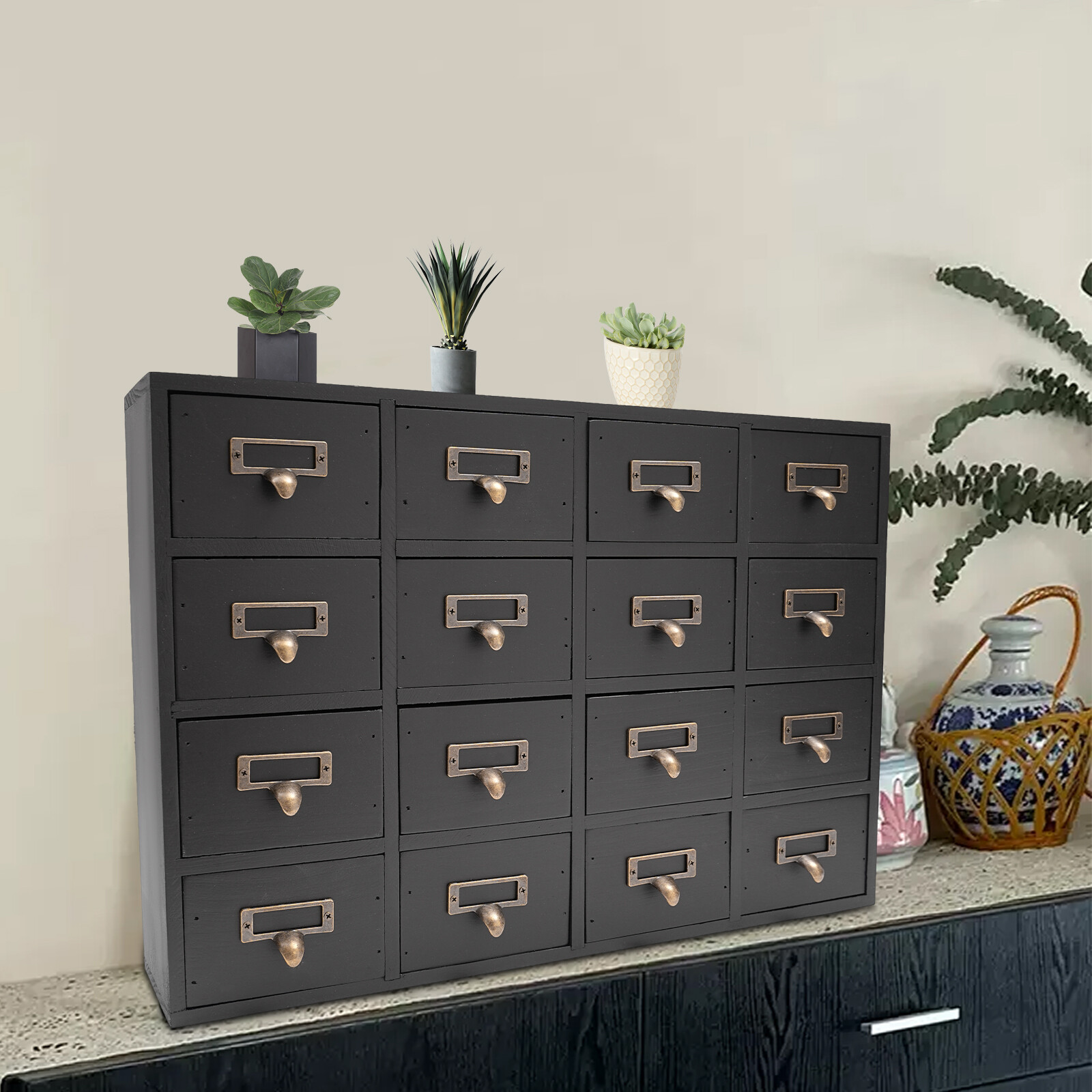 16 Drawers Vintage Tabletop Library Card Catalog Cabinet Apothecary Storage Box