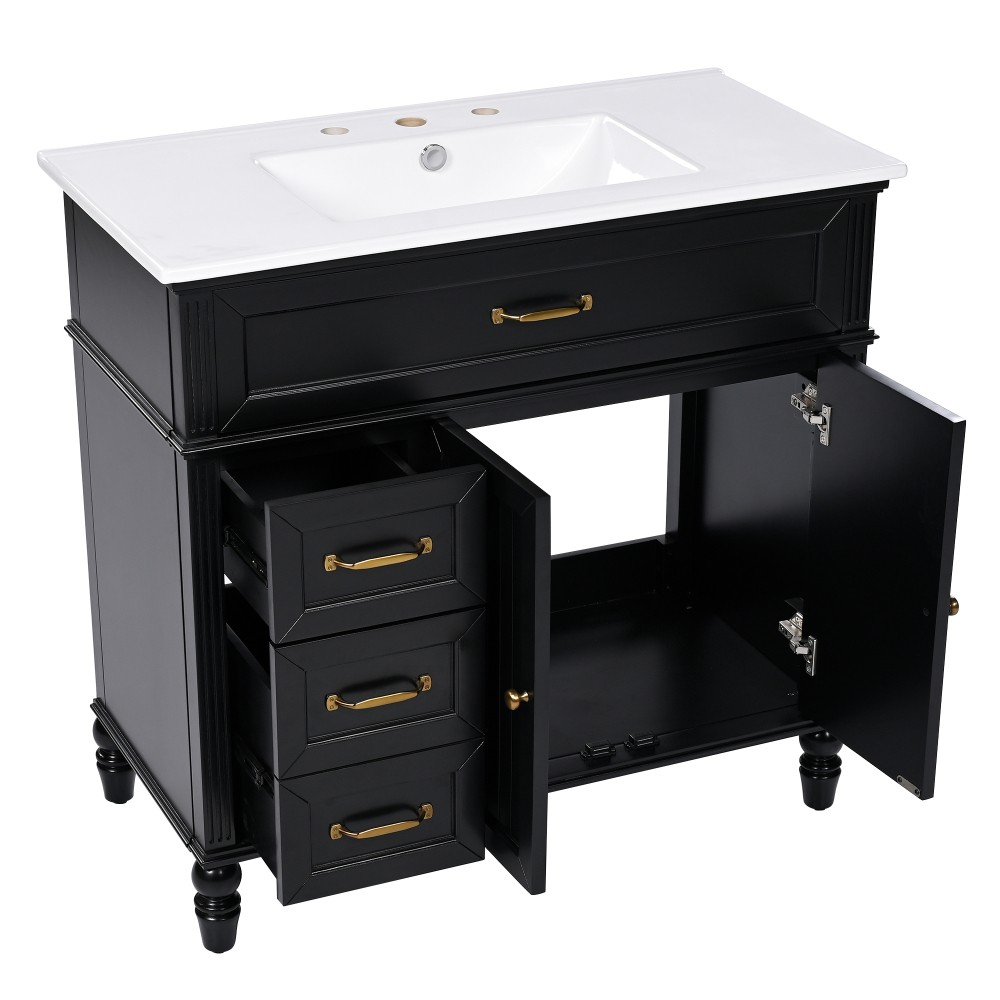 36" Bathroom Vanity with Sink, Bathroom Cabinet with Drawers, Solid Frame