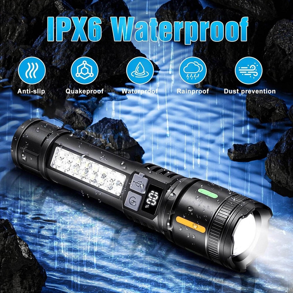 3000 Lumens LED Flashlight Rechargeable with 5 Modes Adjustable Head Portable