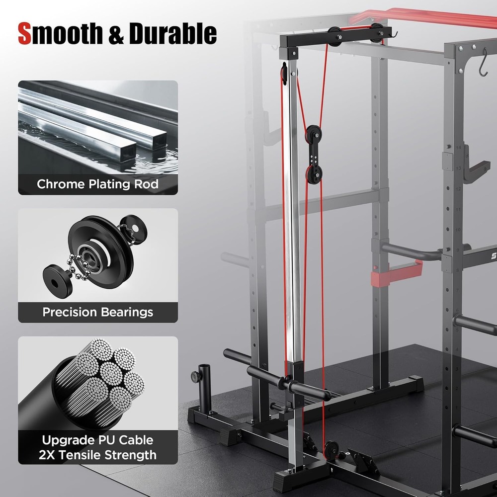 Multi-Function Squat Rack with Pulley System and Attachments for Home Gym