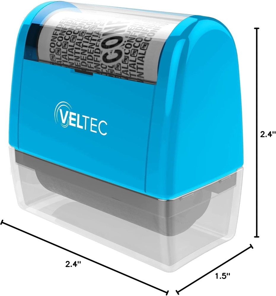 Veltec ID Protector Ink Roller - Identity Theft Protection Roller Stamp Set (Blu