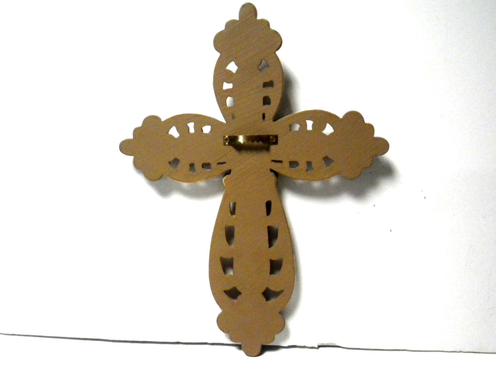 Rustic French Fleur De Lis Scrollwork Red Gold White Wall Cross