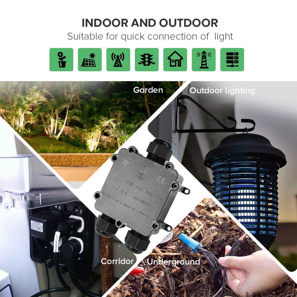3 Way Electrical Junction Box, IP68 Waterproof 3 Way Cable Connector Lighting...