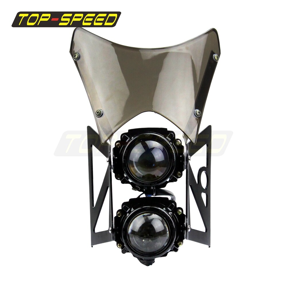 Universal Motorcycle E-mark Streetfighter Dual Headlight Assembly w/ Windscreen