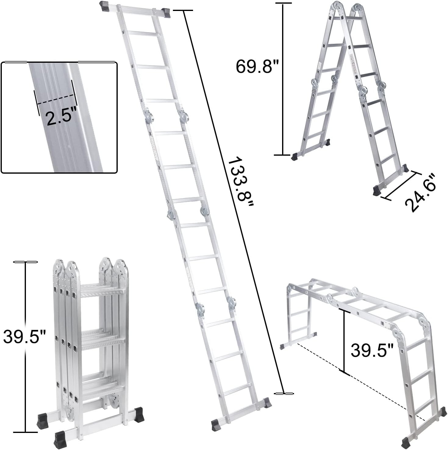 7 in 1 Folding Step Ladder 12.5ft Multi Purpose Aluminum Extension Ladder