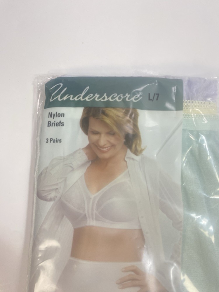 Vtg Underscore Women Multicolor Nylon Briefs 3 Pack Size L/7 Full Coverage High
