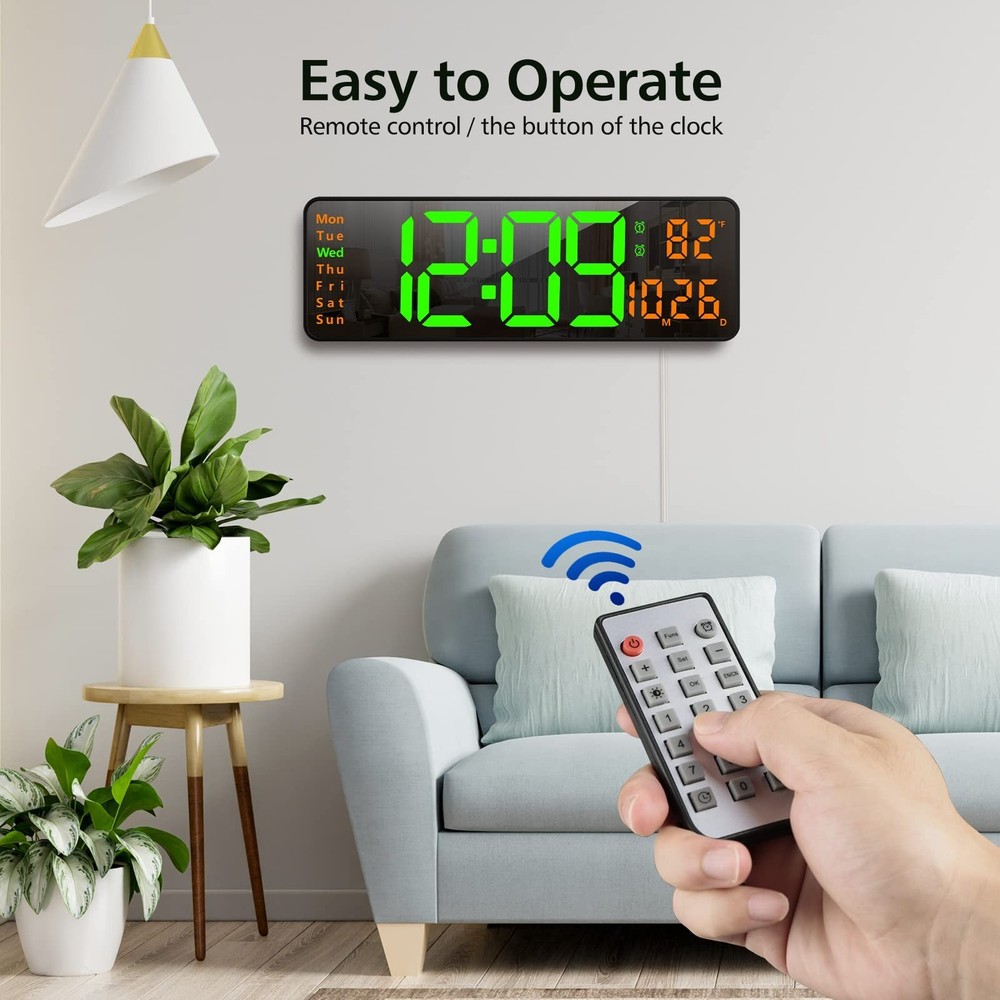 Zgrmbo 16" Digital Wall Clock with Remote Control, Large Digital Clock with D...