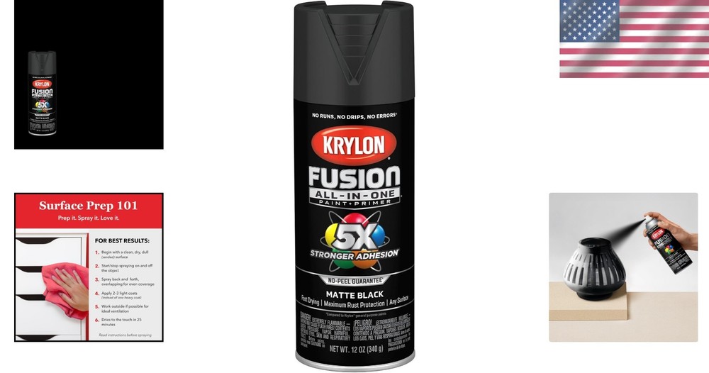 Fast-Drying Matte Black Spray Paint - 12 oz Rust Resistant for Multiple Surfaces