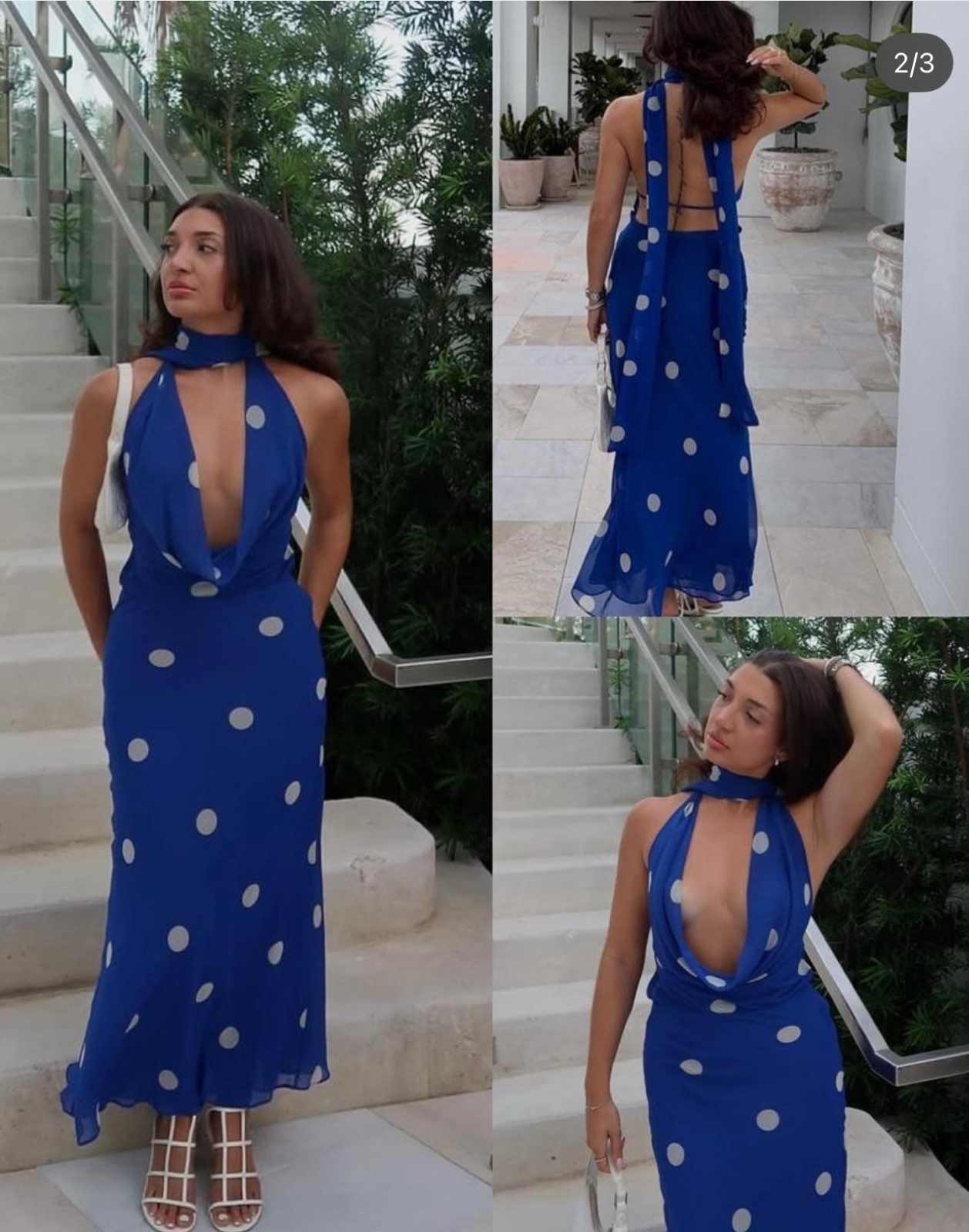 ZARA NEW FW25 PRINTED POLKA DOT MIDI DRESS Blue / White 8410/430_M,L