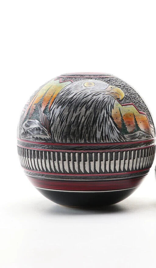 NATIVE AMERICAN NAVAJO EAGLE VASE BY PAUL LANSING 4" x 4"