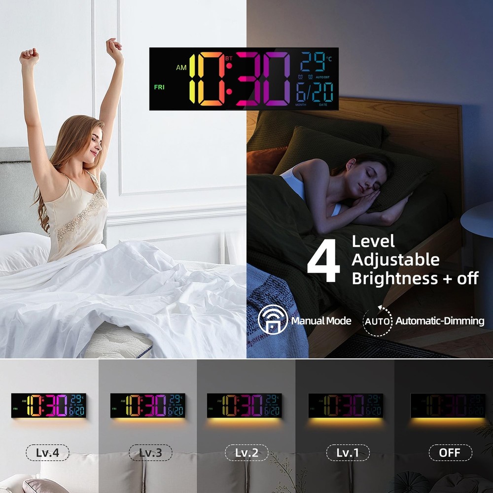 Maxstar 16.2'' Large Digital Wall Clock with Bluetooth Auto Sync, Remote Cont...