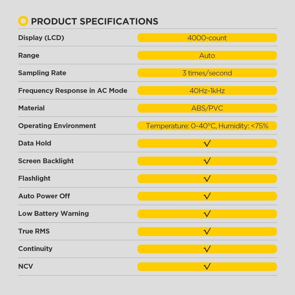 Auto Digital Multimeter Tester AC DC Volt Amp Meter NCV Ohm Current Tester TRMS