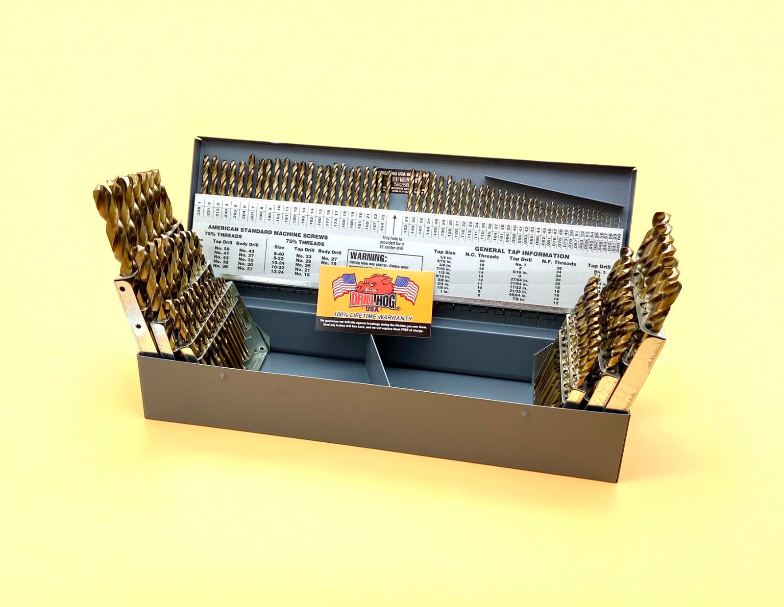 Drill Hog USA 115 Pc Drill Bit Set Letter Number COBALT M42 Lifetime Warranty