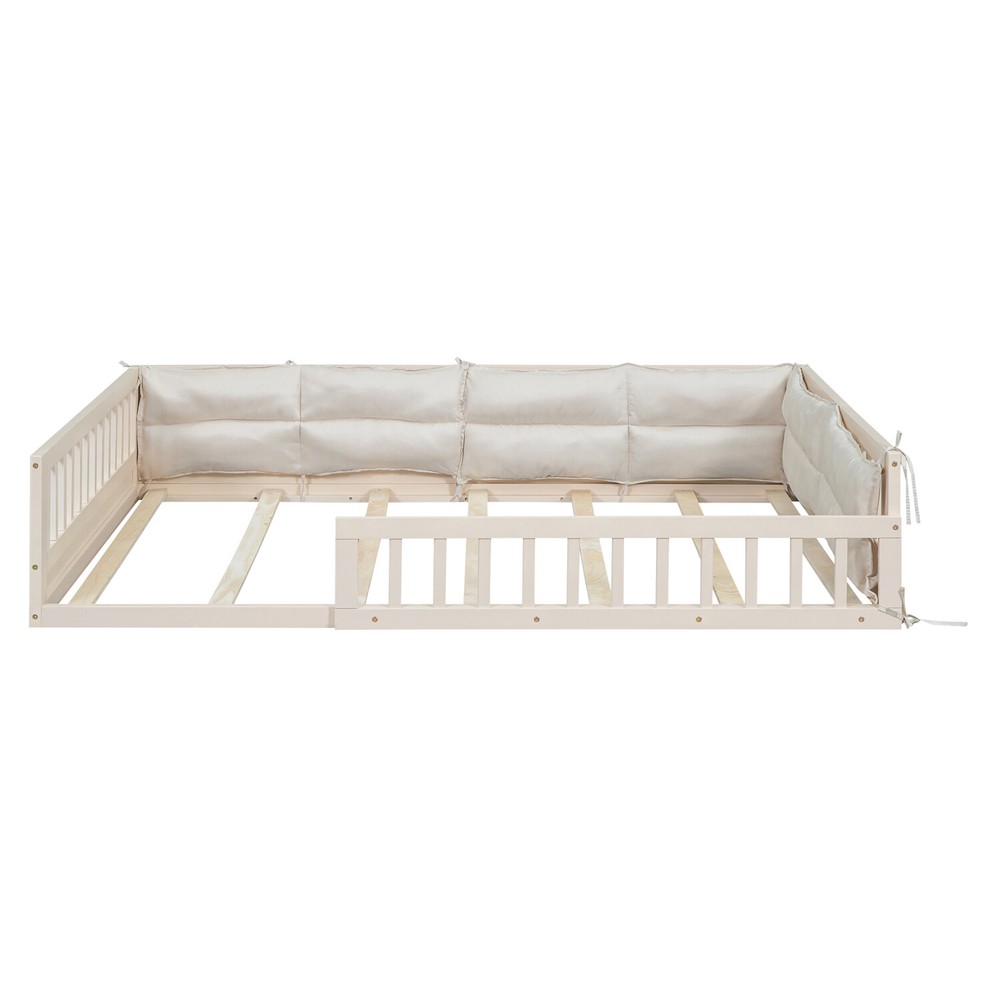 Full Size Bed Frame Upholstered Platform Bed Frame w/ Headboard Beige US