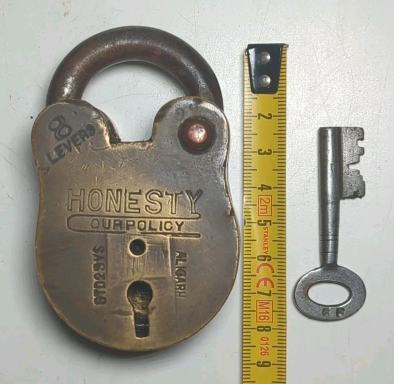 Vintage 8 Levers Brass Honesty Brand Solid Heavy Padlock