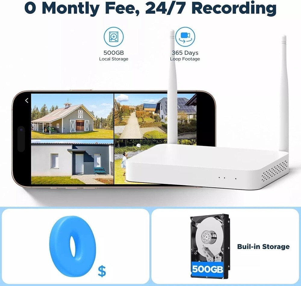 10CH HD Wireless CCTV Security Camera System Kit PT WiFi Camera Night Vision HDD