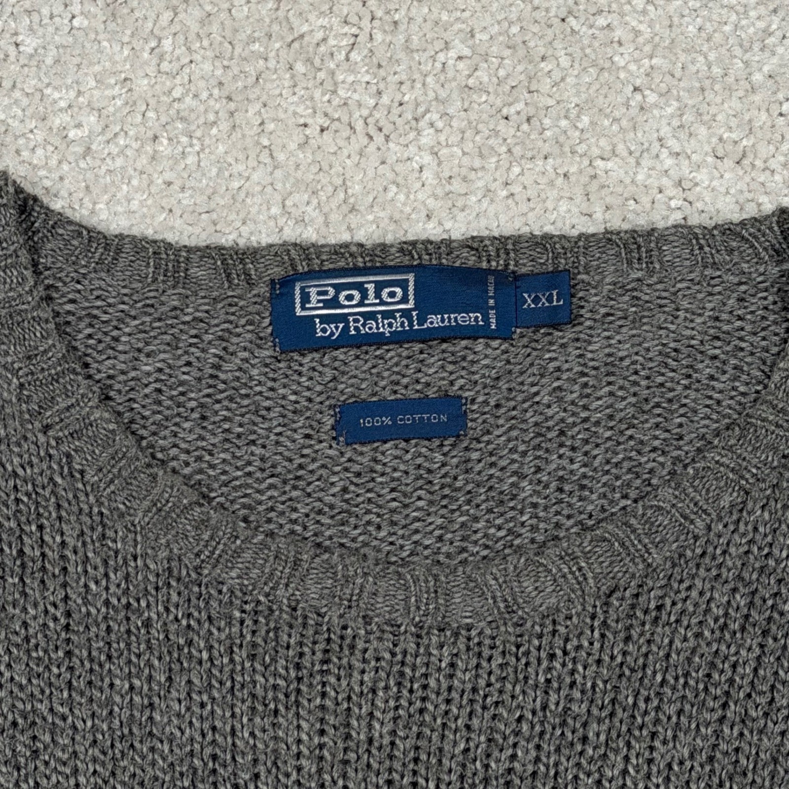 VTG Polo Ralph Lauren Men's Grey 100% Cotton Crewneck Knit Sweater XXL