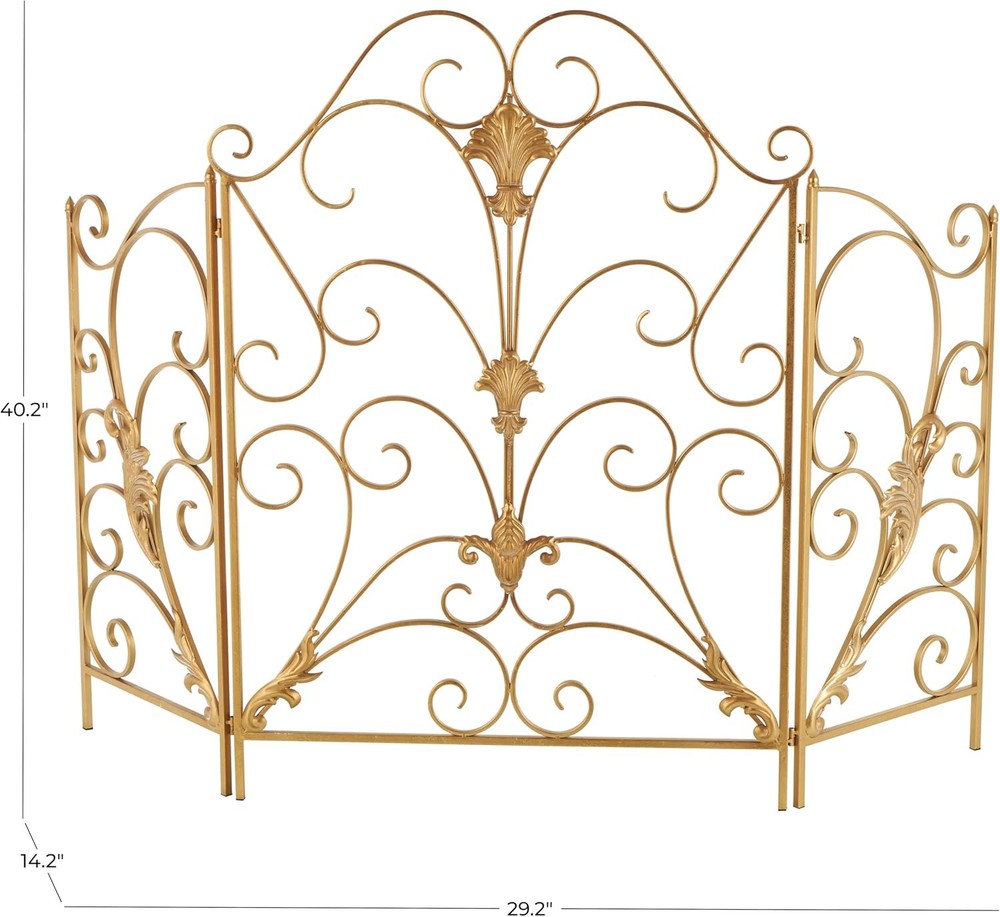 Gold Metal Fireplace Screen 3 Panel