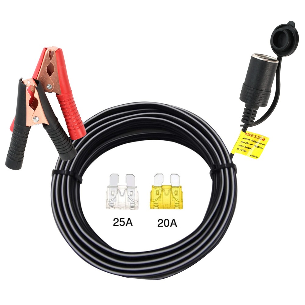 Battery To Cigarette Lighter Adapter Socket Alligator Clip Clamp 10ft Cable 12V/