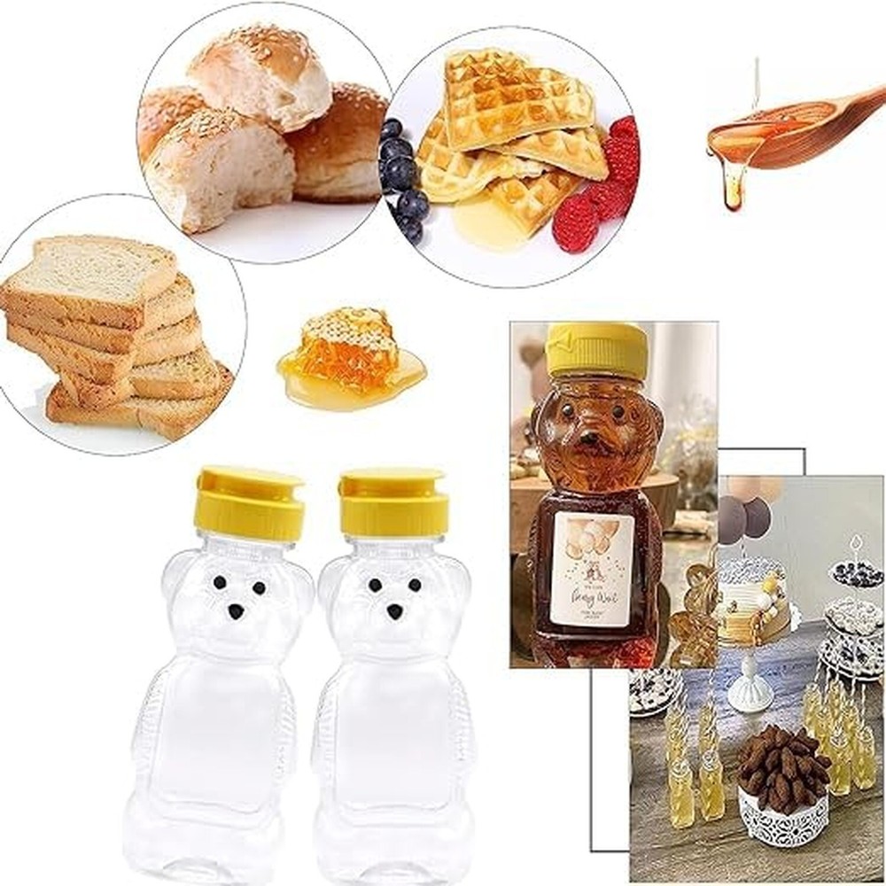 2Pcs Yellow Plastic Bear Honey Bottle Jars,Empty Honey Squeeze Bottle with Fl...