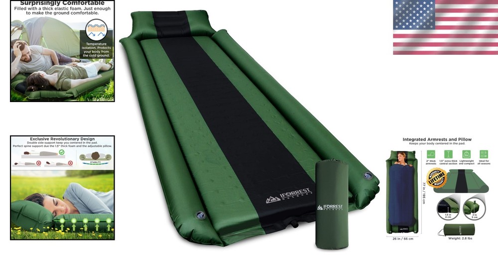 Compact Waterproof Sleeping Pad with Rollover Protection & Inflatable Pillow