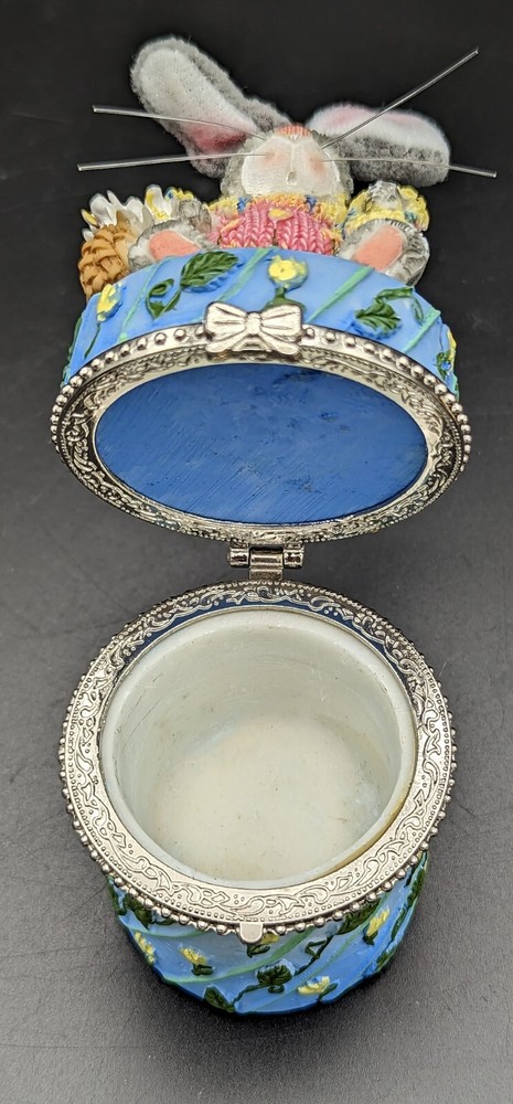 Resin Easter Bunny Hinged Trinket Box Posable Ears 2"x4.5"