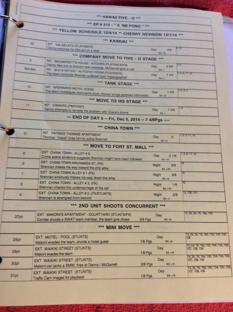 HAWAII FIVE-O ORIGINAL SCRIPT 515 SCHEDULE 2014 E 'IMI PONO DANIEL DAE KIM