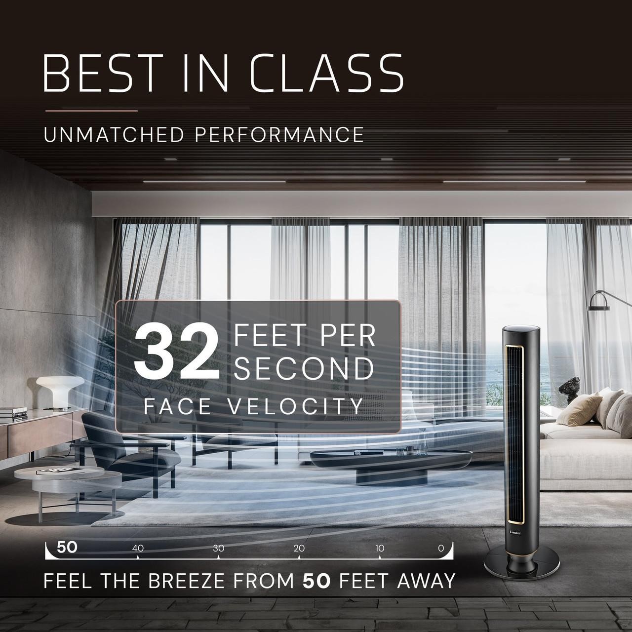 Lasko DST100 Pinnacle 40” Tower Fan 32 ft/s Airflow, Quiet 24dB, 90° Oscillation