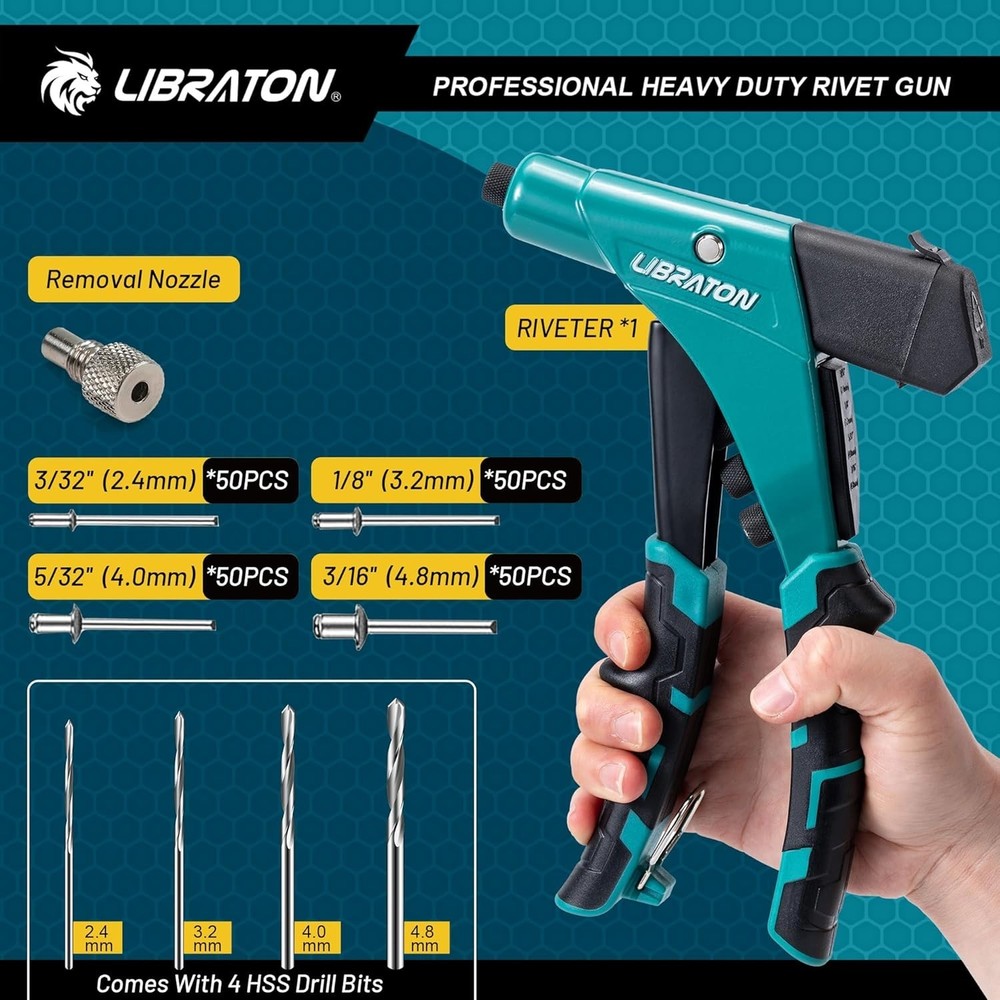 Robust Manual Riveting Tool with Interchangeable Heads - Strong & Efficient