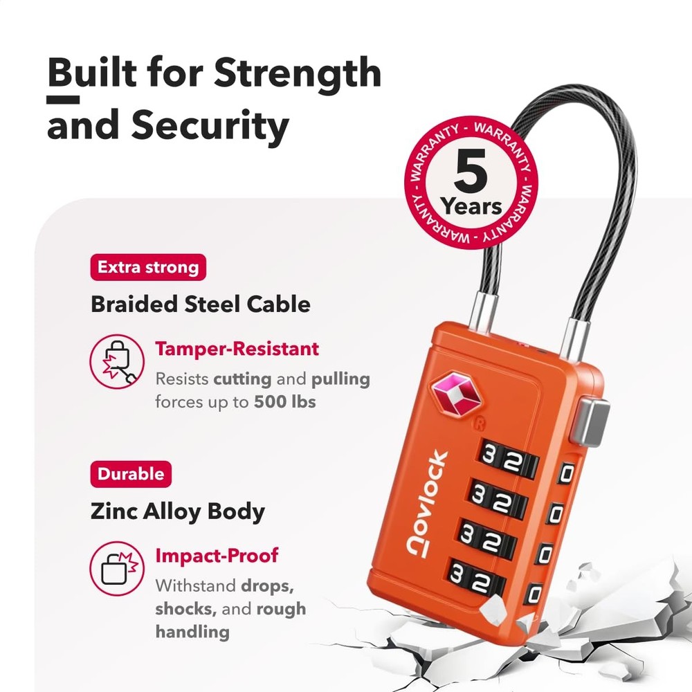 Luggage Locks TSA Approved with Inspection Indicator and Resettable 4Digit, E...