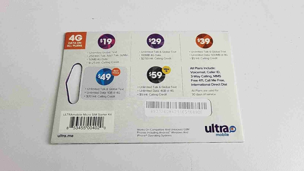 Ultra Mobile Commissionable Sim Card - No Plan - Full And Micro Sim