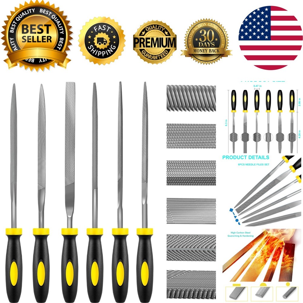 Compact 6-Piece Precision Needle File Set - Ideal for Fine Detailing & Projects