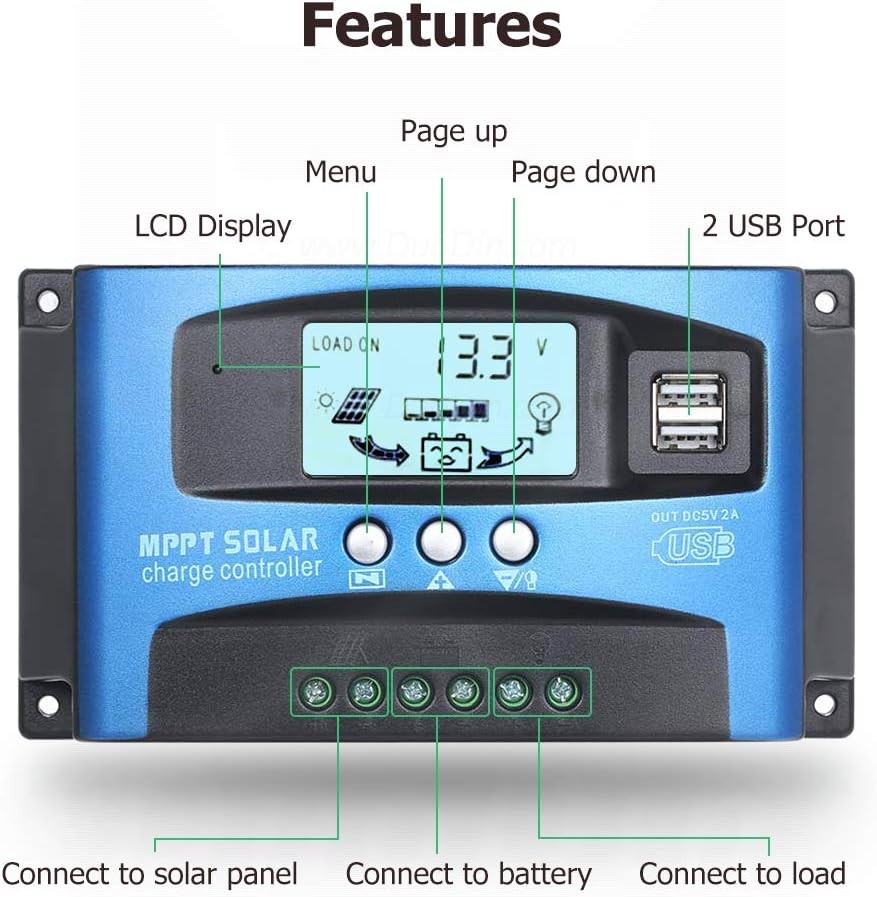 MPPT 100A 12V/24V Auto Focus Tracking Solar Panel Charge Controller Regulator US
