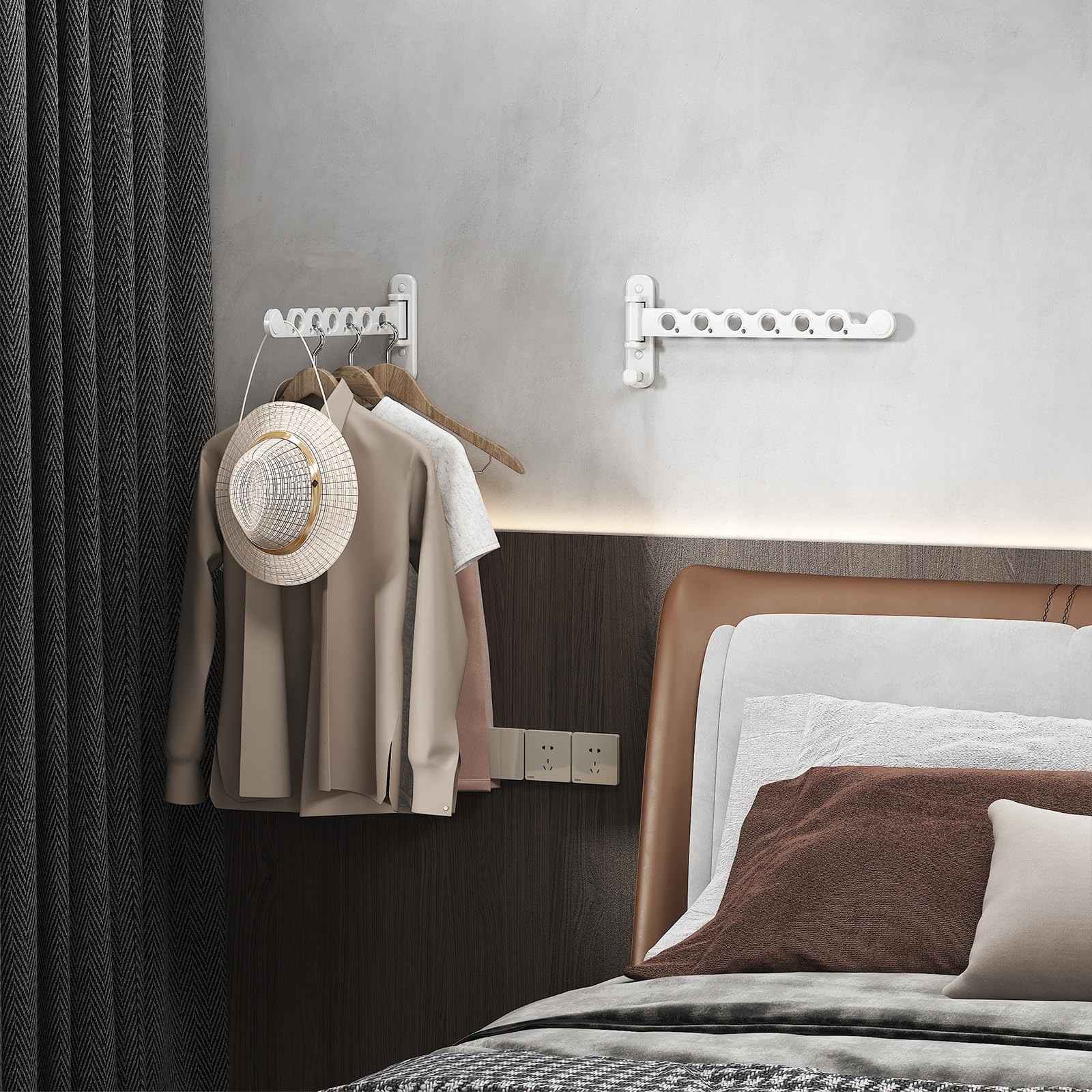 Wall Mounted Clothes Hanger Rack Foldable Drying Rack Hook Folding Indoor for...