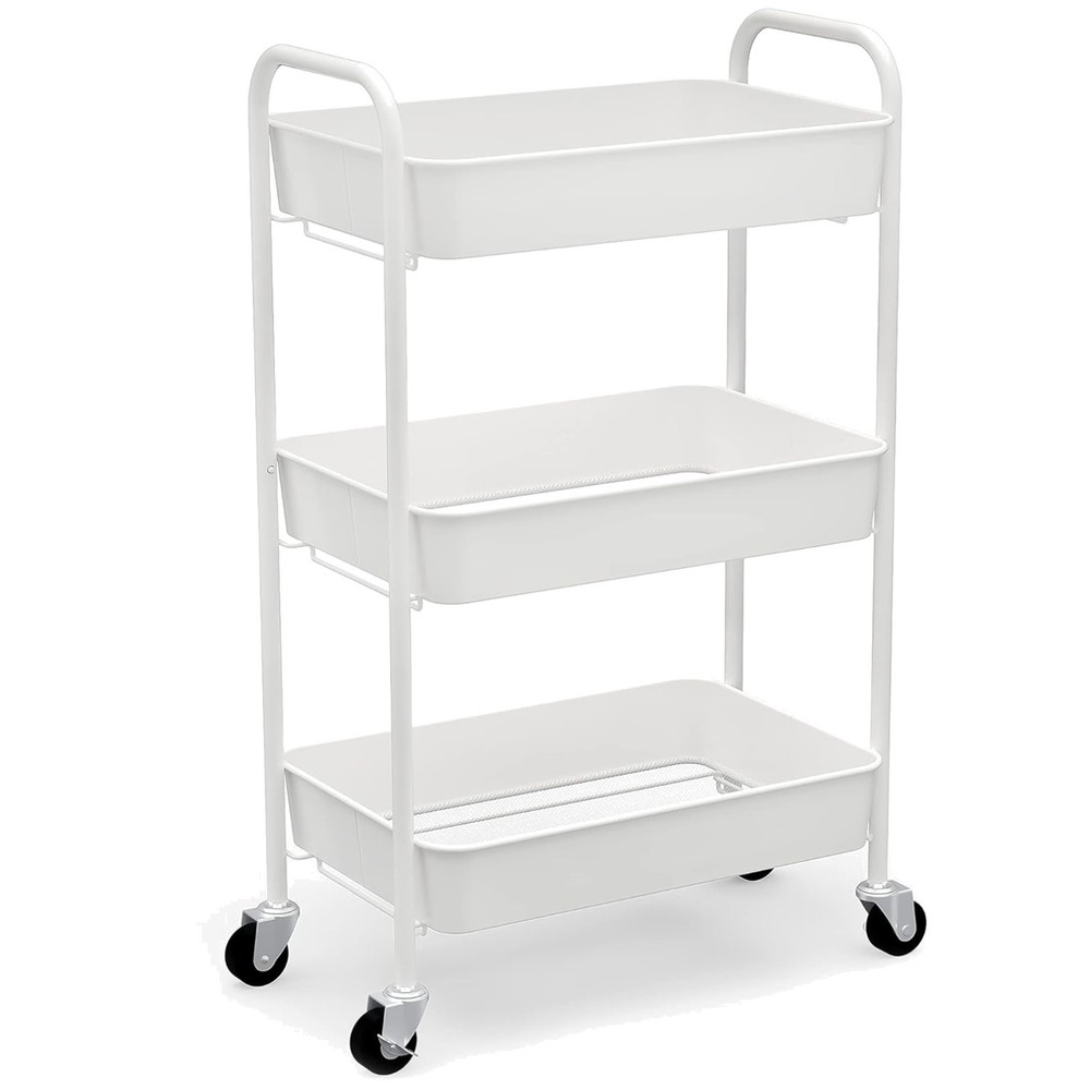 3-Tier Rolling Metal Storage Organizer - White