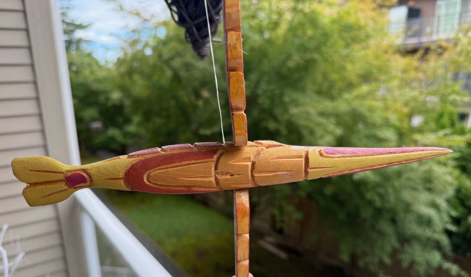 Northwest Coast Native Detailed Yellow Cedar FLYING Hummingbird carving sculptur