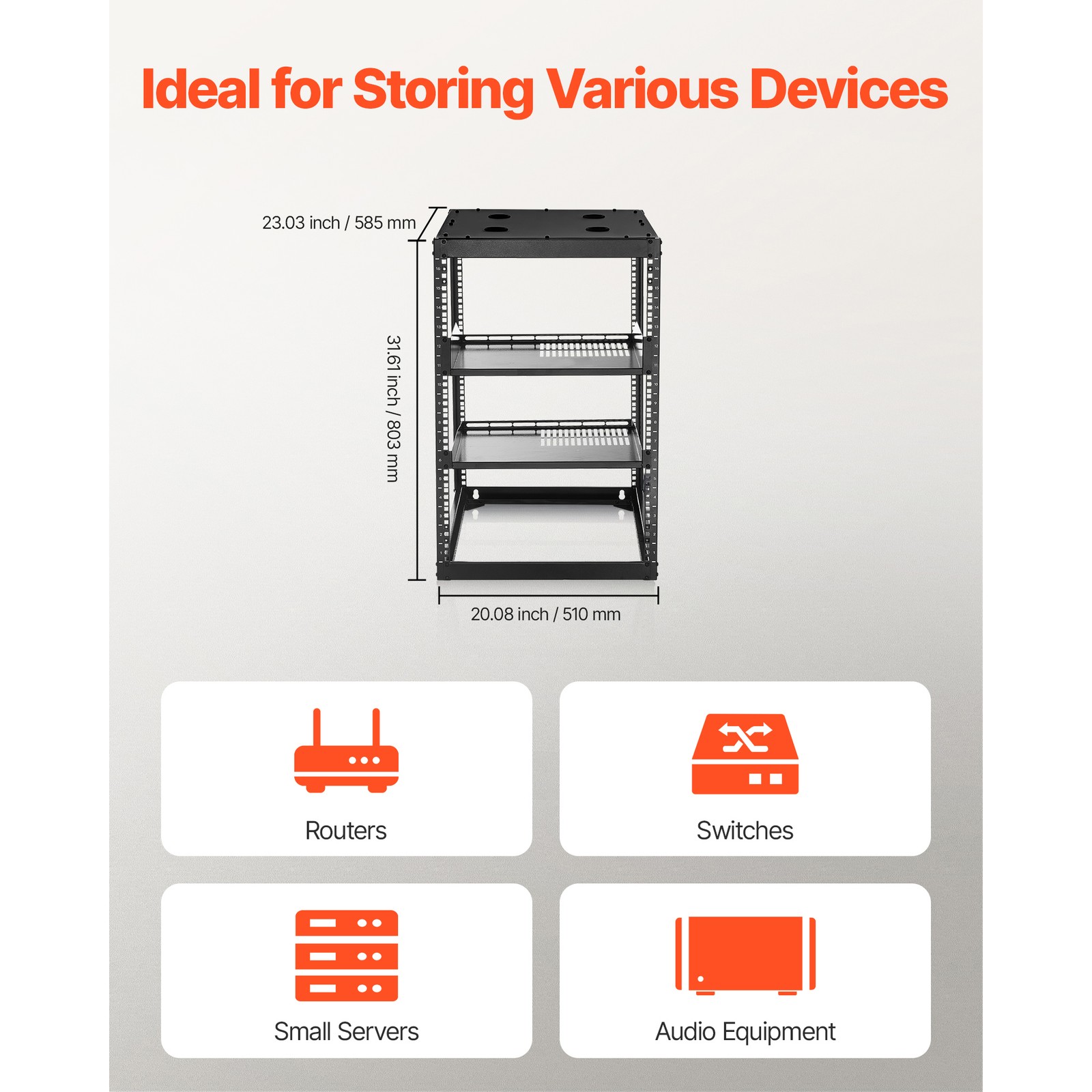 Uimoso 16U Open Frame Wall-Mount Server Rack with Shelves and 4-Post Design