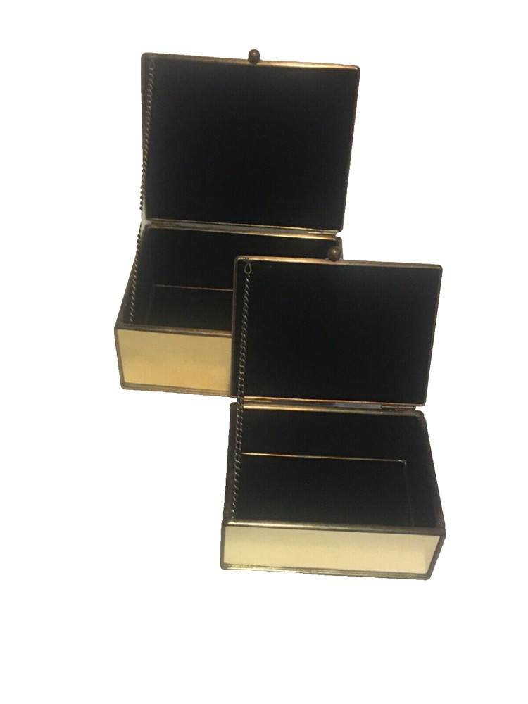 Two Decorative Mirror Metal Boxes Butterfly Apple Label