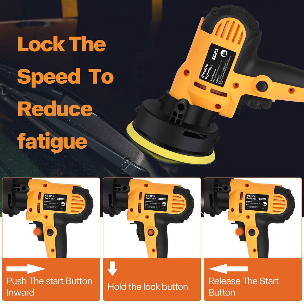 800W Car Polisher Buffer Sander Machine, 5" Pad Bonnet, Locking Switch