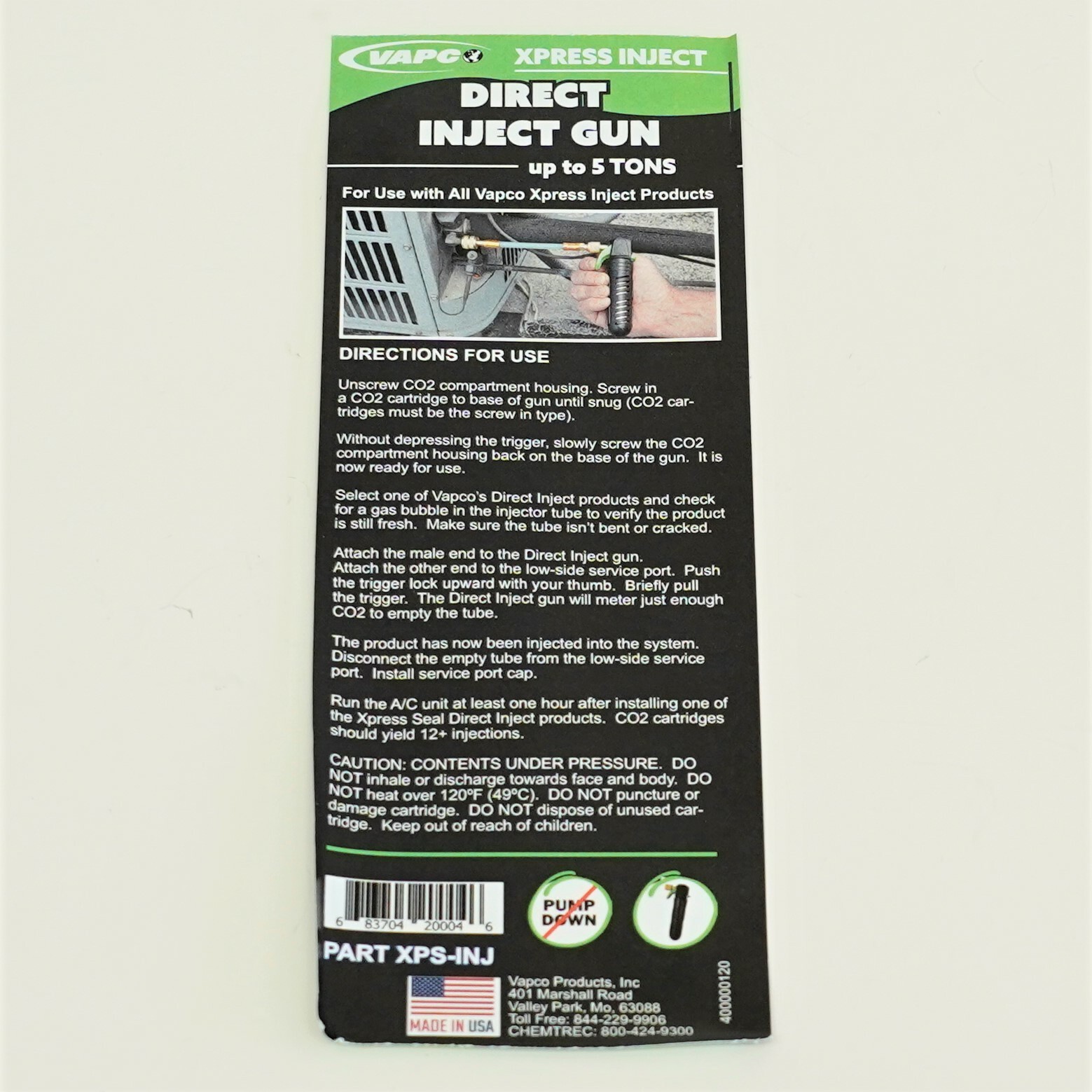 Vapco HVAC XPress Seal Direct Inject CO2 and Injector Devise