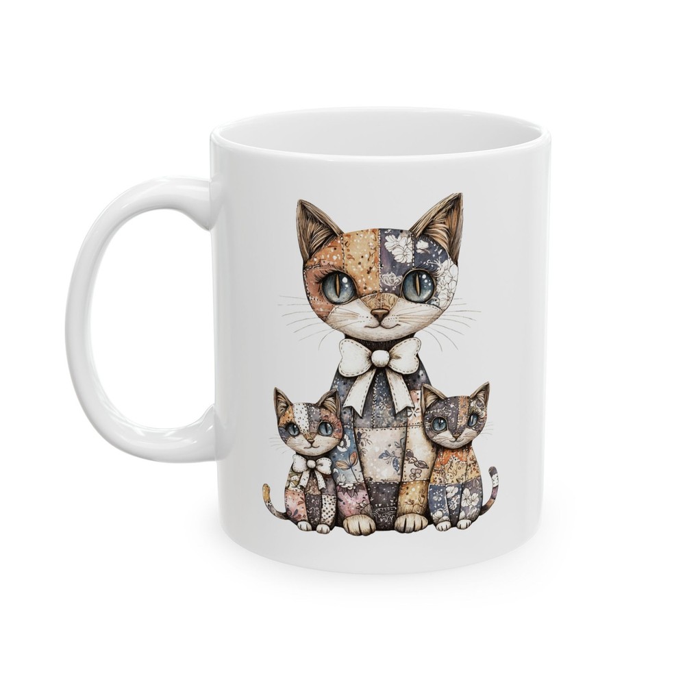 Patchwork Cat Mug Cat Patchwork Art Gift Cute Coffee Cup for Women
